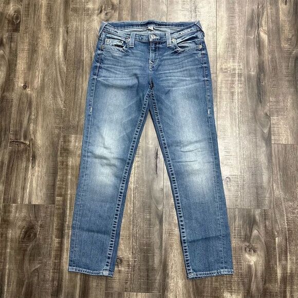 True Religion Women's Boyfriend Jeans Size 28 Blue Medium Wash Denim - Picture 2 of 9